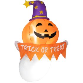 3.4ft Inflatable Halloween Window Sticker Ghost with Orange Face, Blow Up LED Display for Garden Indoor Outdoor