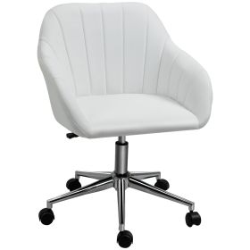 Mid-Back Home Office Chair PU Leather Swivel Task Armchair with Tub Shape Design for Living Room Home, White