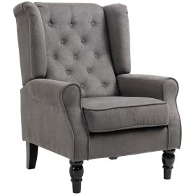 Button-Tufted Accent Chair Dark Gray with Round Armrests & Wood Legs for Living Room