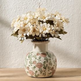 Ceramic Vintage Vase, 5.91 Inch Retro Ice Cracked Floral Vase, Rustic Farmhouse Vases for Home , Bookshelf, Garden, , Tuscan , Red Rose Pattern