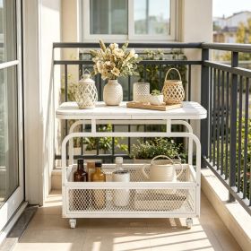 2-Tier Rolling Side Table Narrow End Table with Mesh Storage Basket Living Room Bedroom Decor Mobile Console Table