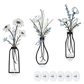 3 Pieces Metal Flowers Wall Arts - Rustic Farmhouse Decor Minimalist Flower Wall Decors for Living Room Bathroom Kitchen Bedroom Dining Room - Ho