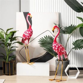 2-Piece Flamingo Ornament Set - Stunning Gradient Feathers Metal Statues Outdoor Garden/Patio Decor