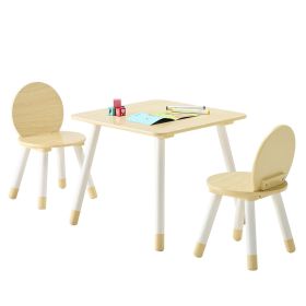 Kids Table and 2 Chairs Set, Toddler Table and Chair Set with Rounded Edge Design & Graffiti Desktop, Wooden Desk for Art, Craft, Reading, Learni