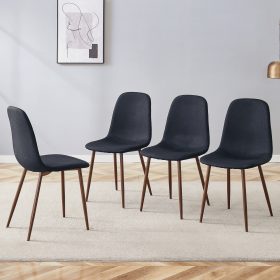 Luxury Simple Chair - Set of 4 BLACK Linen-Cotton Material High Resilience Dining Chair with Metal Walnut Color Leg.Integral metal leg architectu
