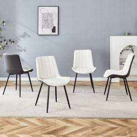 Extended Seat Cushion PU Dining Chair Set - Four Pieces.Smooth line design.Can integrate well into various modern home decoration styles.White an