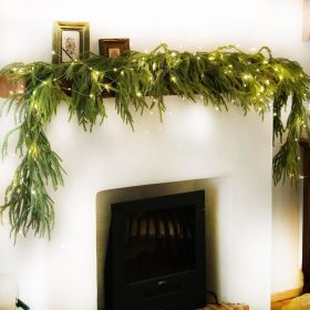 2 PCS Christmas Garland with Light, Real Touch Winter Pine Garland, Green Artificial Greenery Garland for Table, Mantle, Wall, Indoor