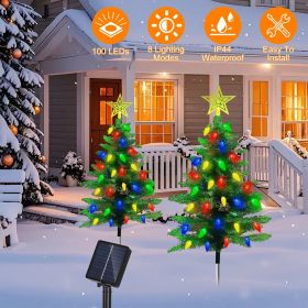 2Pack 37.4in Height Solar Christmas Tree With 100 Colorful LED Beads 8 Lighting Modes For Xmas Decoration IP44 Waterproof Outdoor Pathway Stake L