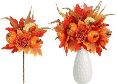 Fall Deco 4PCS Artificial Autumn Pumpkin Berry Flower Maple Plant Stems Picks Vase Decorations
