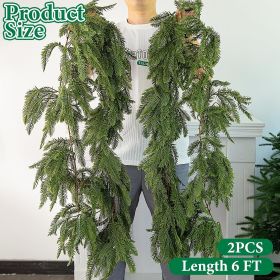 2 Pcs Christmas Norfolk Pine Garland, 6 Ft 3 Fork Dense Real Touch Pine Garland Ornament