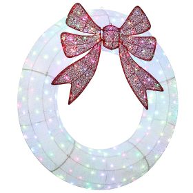 60 Inch Lighted Wreath Decoration with Dual Color LED, Christmas Wreath with Daily Timer, Remote for Indoor Outdoor