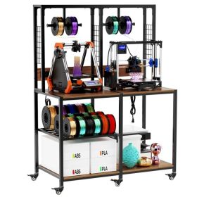 Double 3D Printer Stand With Filament Storage, Heavy-Duty Metal Frame Dual 3D Printer Table Workbench, T-Type Filament Holder, Lockable Wheels, M (Option: defaulttitle)