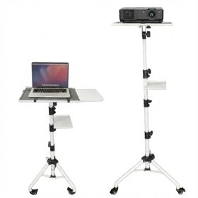 Projector Stand 29.5 To 71 Inch Adjustable Tripod 2 Shelves Portable Laptop Cart W Phone Holder (Option: White)