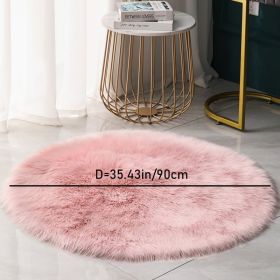 1pc Round Faux Fur Sheepskin Rugs; Fluffy Living Room Carpet; Bedroom Floor Mat; Fluffy Round Rug For Seat Cover; Photographing Background Of Jew (Color: Pink, size: 35.4*35.4"/90*90cm)