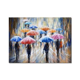 Large Abstract People Walking In The Rain With Umbrellas Painting 100% Handmade Oil Painting On Canvas Modern Decorative Wall Art (size: 60x90cm)