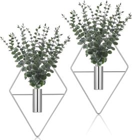 8 Pcs Hanging Planters with Artificial Eucalyptus Metal Hanging Vase Indoor Plants Holder Modern Geometric Boho Bathroom Wall Decor for Living Ro (Material: Metal)