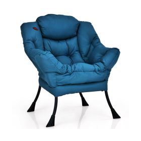 Modern Polyester Fabric Lazy Chair with Steel Frame and Side Pocket (Color: Navy)