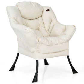 Modern Polyester Fabric Lazy Chair with Steel Frame and Side Pocket (Color: Beige)