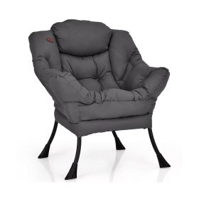 Modern Polyester Fabric Lazy Chair with Steel Frame and Side Pocket (Color: Gray)