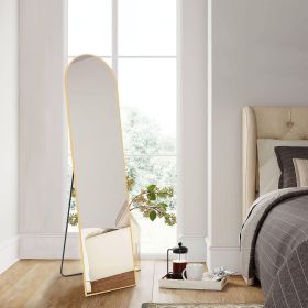 59X16" Full Length Mirror with Stand Floor Mirror with Aluminum Alloy Frame Body Wall-Mounted Mirrors For Bedroom Bathroom (Color: Gold-arched-59IN)