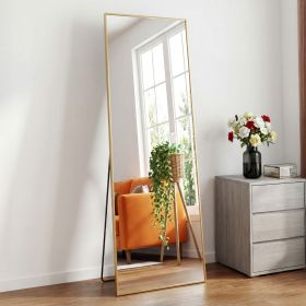 59X16" Full Length Mirror with Stand Floor Mirror with Aluminum Alloy Frame Body Wall-Mounted Mirrors For Bedroom Bathroom (Color: Gold-rect-59IN)