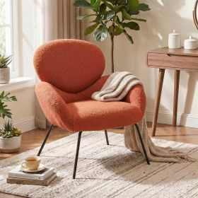 Cozy Bouclé Armchair with Black Metal Legs Modern Minimalist Lounge Chair (Color: Orange-red)