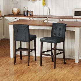 Set of 2 PVC Dining Leather Bar Stools with Solid Wood Legs (size: 24 inches)
