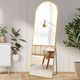 64"x21" Full Body Wall Mirror Standing Hanging or Leaning Wall-Mounted Mirrors with Stand Aluminum Alloy Frame Living Room (Color: Gold-arched-64IN)