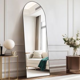 64"x21" Full Body Wall Mirror Standing Hanging or Leaning Wall-Mounted Mirrors with Stand Aluminum Alloy Frame Living Room (Color: Black-arched-64IN)