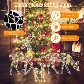3 Sets of Reindeer Family Lighted 2D Christmas Deer Decoration Warm Yellow Light 3 Lighting Modes Buck Doe Fawn Indoor Outdoor Christmas Decorati (Color: White)